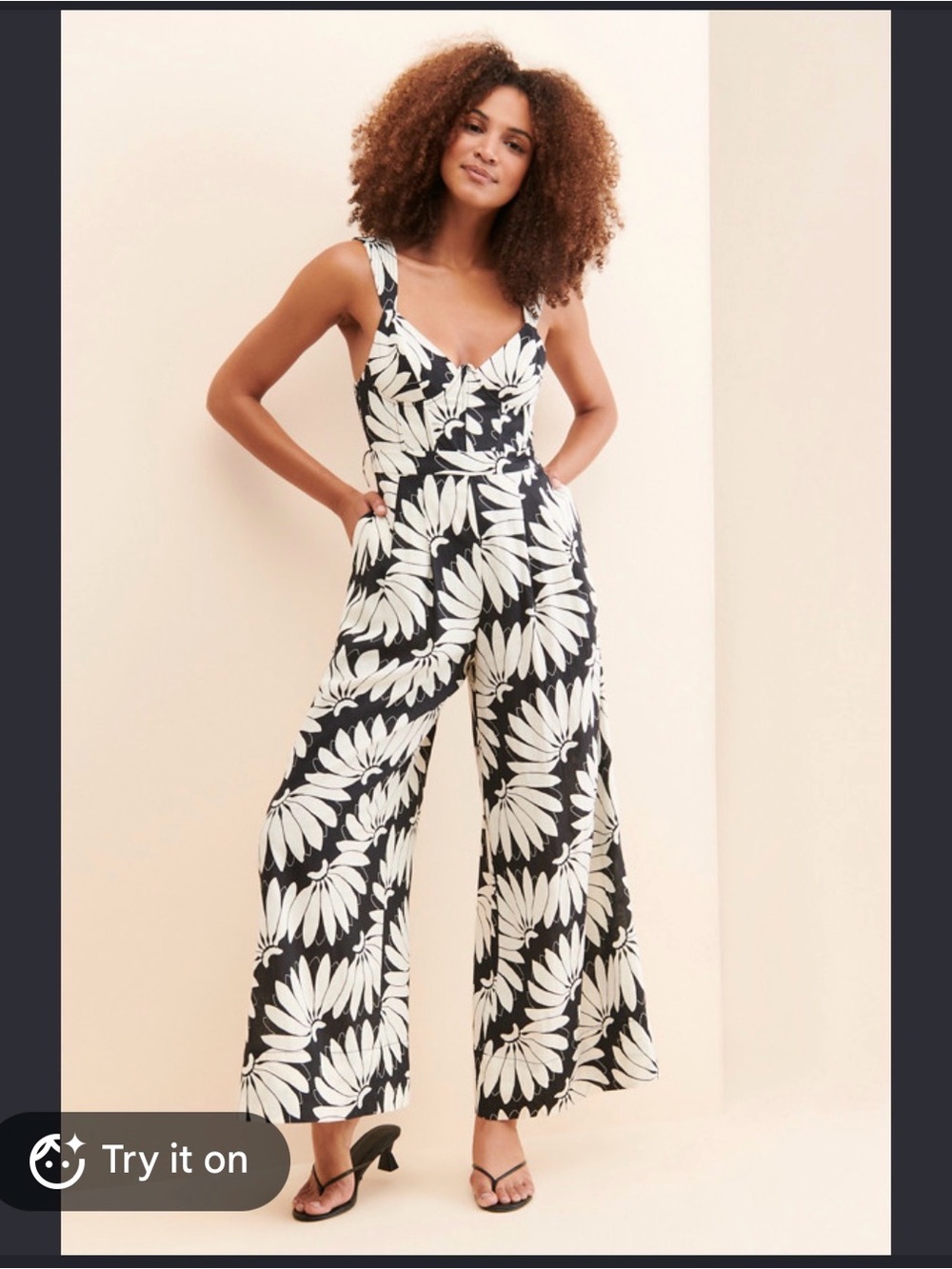 Farm Rio Black & White Floral Wide-Leg Jumpsuit